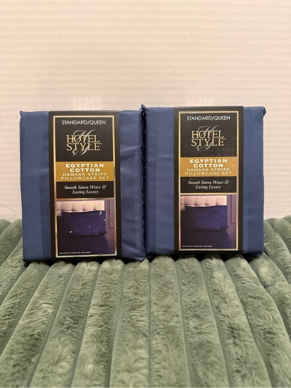 Egyptian Cotton Damask Stripe Pillowcase Set - Blue 2 PACK